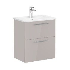 Vitra Root 68093 Lavabo Dolabı, Çift Çekmeceli, Dar, 60 Cm, Parlak Sahra Beji, Köşeli Lavabolu